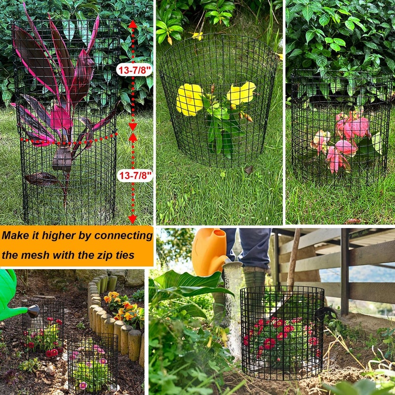 HOLANHING 10 Pack Plant Protector from Animals, 13.5" Dia x 14" H Wire Plant Protectors, 30pcs Pre-Bent Metal Mesh to Keep Animals Out with Zip Ties & Stakes (10 Packs) - Image 4